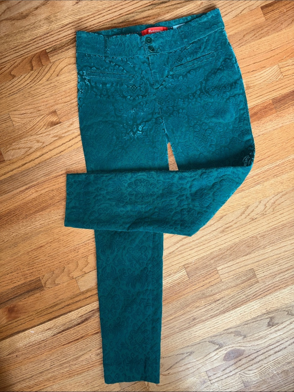 Cartonnier size 2 Teal Charlie Ankle Pants velvet pattern